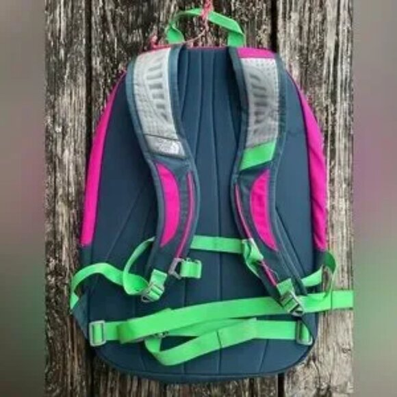 The North Face Vault Hiking Backpack Schoolbag Pink Lime Green Gray Used Cond Z7 - Picture 1 of 5